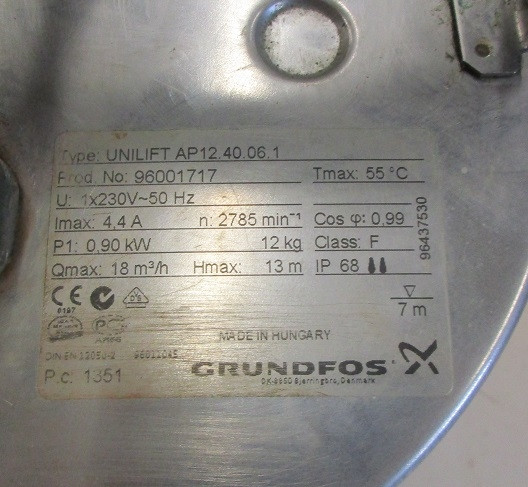 Schmutzwassertauchpumpe Grundfos TYP: Unilift AP 12.40.06.1