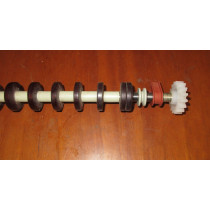 Transportwelle  d=10 mm   D = 32 mm mit Abstandshalter und Antriebsrad geeignet für Flextransport Länge 780 mm Rolle :blau