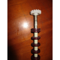 Transportwelle d=10 mm D 32 mm  PVC  Länge 780 mm  mit Abstandhalter geeignet für Flextransport  incl. Stirnrad und zwei Antriebsräder, Röllchen:blau