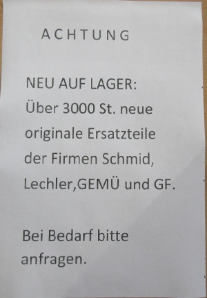 Neue Ersatzteile- Schmid-Lechler-GEMÜ- GF  Preise auf Anfrage 