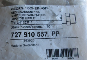 Fitting - Übergangsnippel, Fa. Georg Fischer, No: 727 910 557 PP, 10 Stück